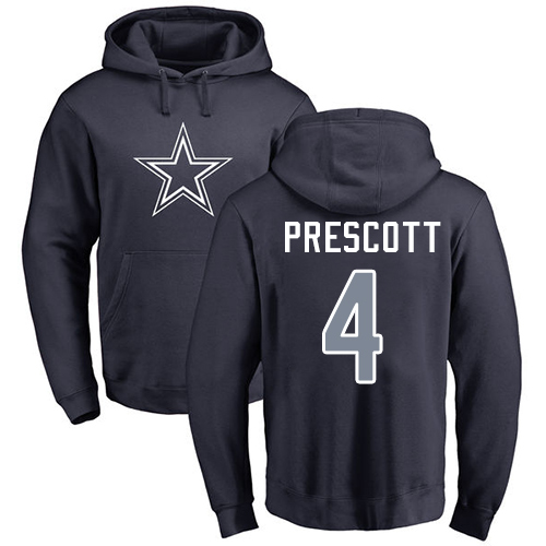 Men Dallas Cowboys Navy Blue Dak Prescott Name and Number Logo #4 Pullover NFL Hoodie Sweatshirts->women nfl jersey->Women Jersey
